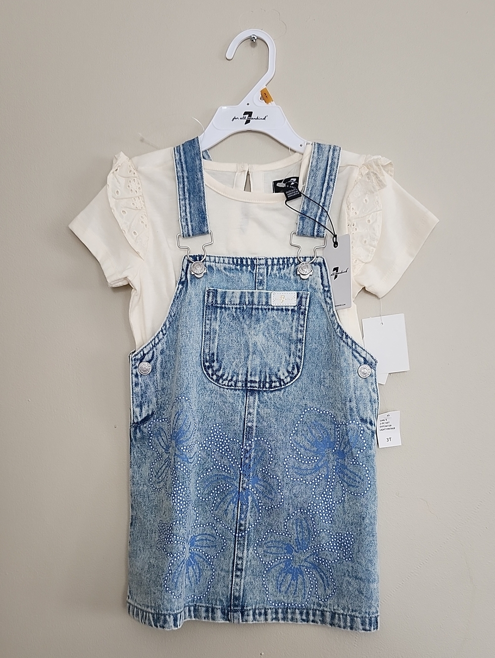 7 For All Mankind Tee & Denim Pinafore Dress 2 PC Set, 3T